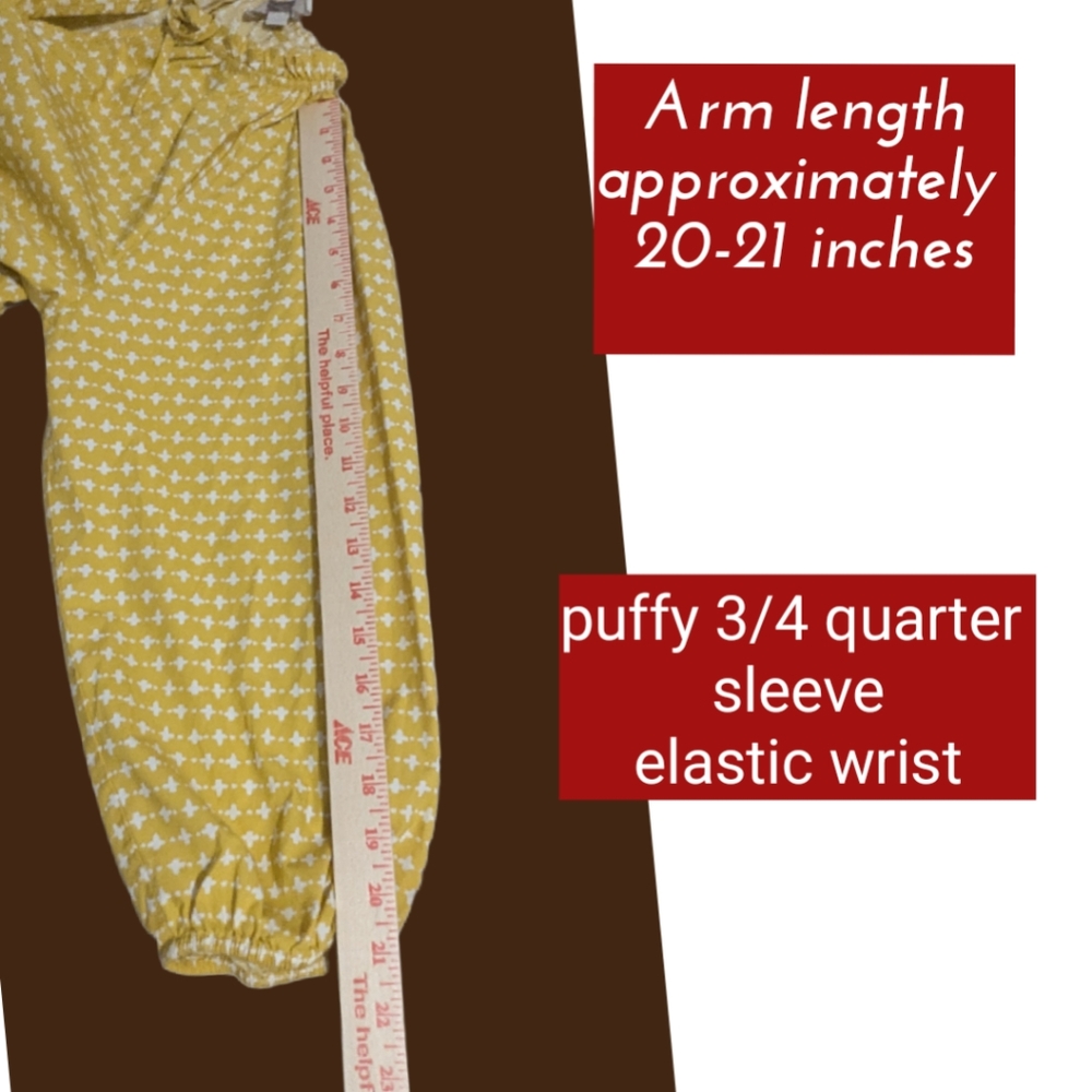 Loft Tiered Cotton Dress Sz M  Mustard Yellow Multi Print Knee Puff Sleeve 🌼(4) - Picture 10 of 16